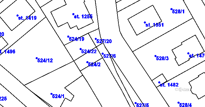 Parcela st. 527/6 v KÚ Lišov, Katastrální mapa