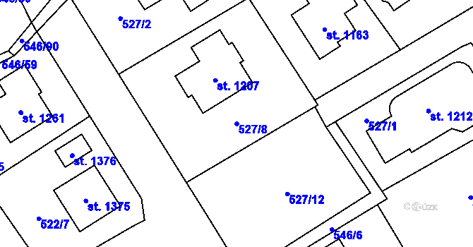 Parcela st. 527/8 v KÚ Lišov, Katastrální mapa