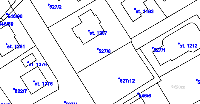 Parcela st. 527/10 v KÚ Lišov, Katastrální mapa