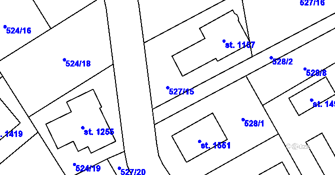 Parcela st. 527/15 v KÚ Lišov, Katastrální mapa