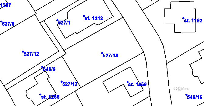 Parcela st. 527/18 v KÚ Lišov, Katastrální mapa