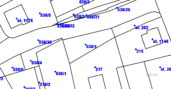 Parcela st. 538/1 v KÚ Lišov, Katastrální mapa