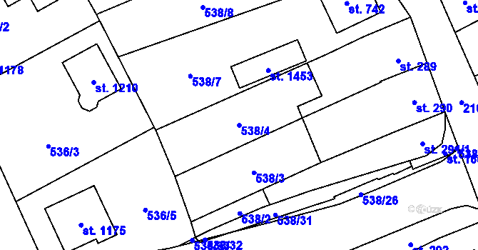 Parcela st. 538/4 v KÚ Lišov, Katastrální mapa