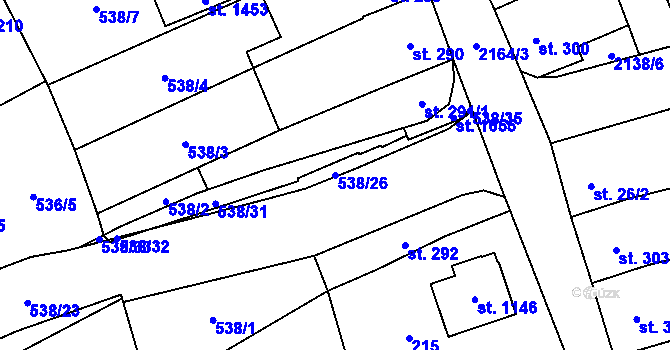 Parcela st. 538/26 v KÚ Lišov, Katastrální mapa