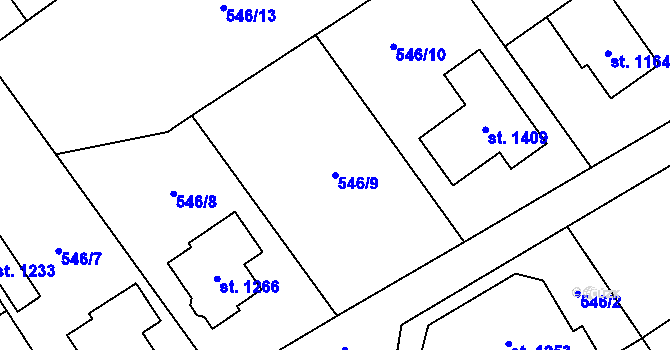 Parcela st. 546/9 v KÚ Lišov, Katastrální mapa