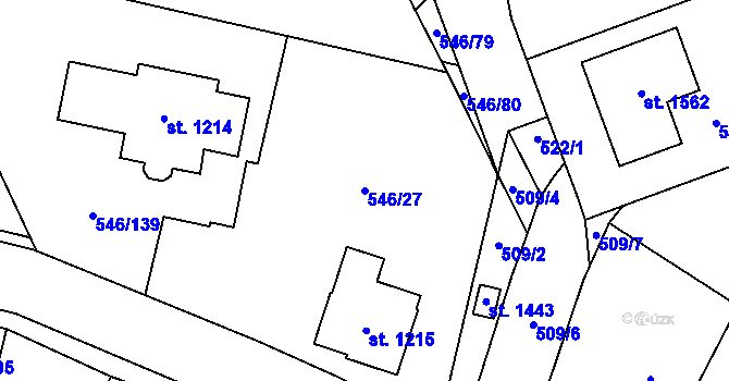 Parcela st. 546/27 v KÚ Lišov, Katastrální mapa