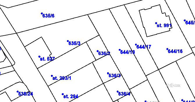 Parcela st. 636/2 v KÚ Lišov, Katastrální mapa