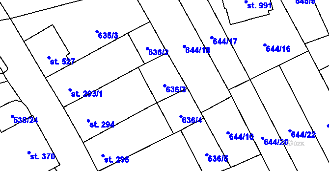 Parcela st. 636/3 v KÚ Lišov, Katastrální mapa