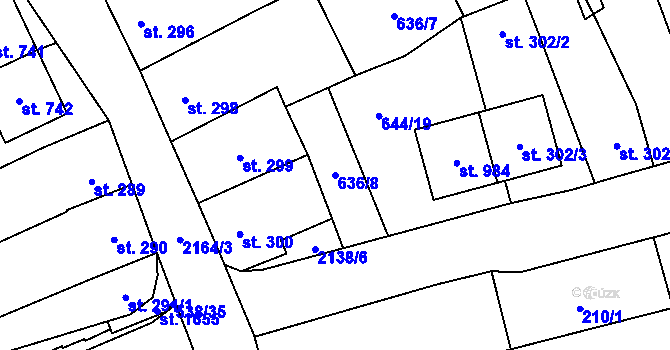 Parcela st. 636/8 v KÚ Lišov, Katastrální mapa