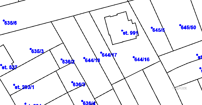 Parcela st. 644/17 v KÚ Lišov, Katastrální mapa