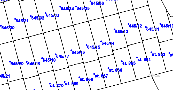 Parcela st. 645/15 v KÚ Lišov, Katastrální mapa