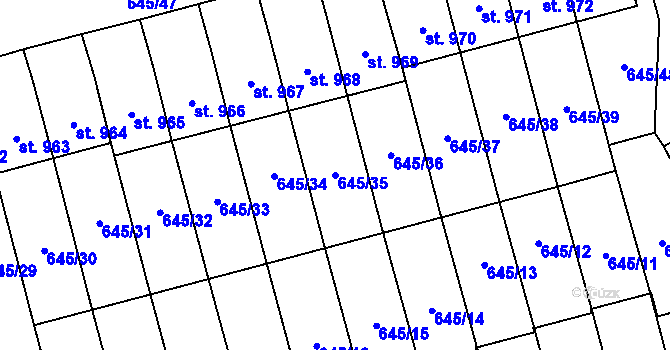 Parcela st. 645/35 v KÚ Lišov, Katastrální mapa