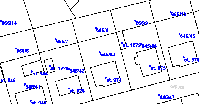 Parcela st. 645/43 v KÚ Lišov, Katastrální mapa