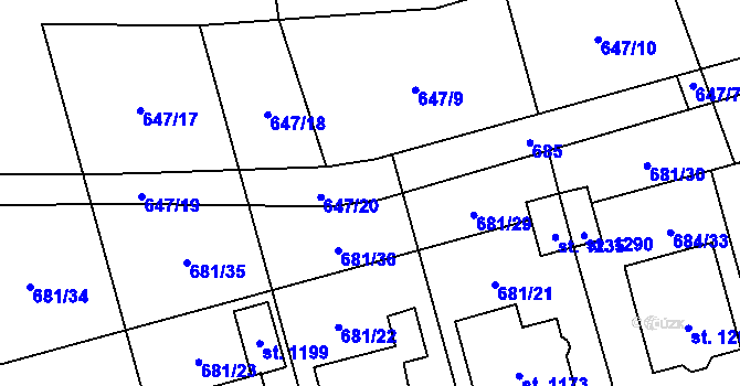 Parcela st. 647/16 v KÚ Lišov, Katastrální mapa