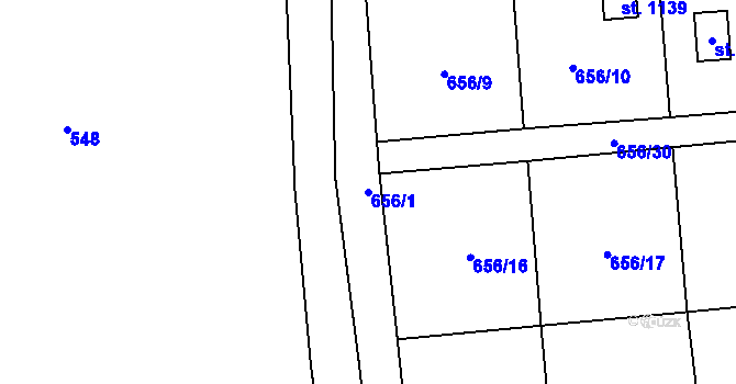Parcela st. 656/1 v KÚ Lišov, Katastrální mapa
