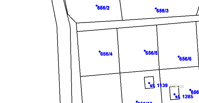 Parcela st. 656/4 v KÚ Lišov, Katastrální mapa