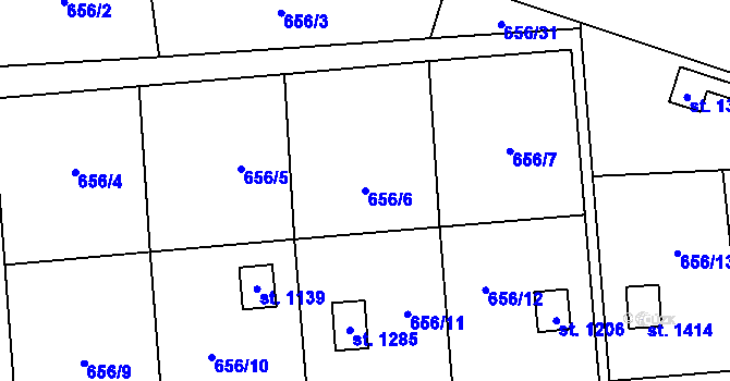 Parcela st. 656/6 v KÚ Lišov, Katastrální mapa
