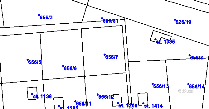 Parcela st. 656/7 v KÚ Lišov, Katastrální mapa