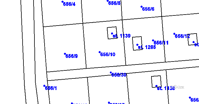 Parcela st. 656/10 v KÚ Lišov, Katastrální mapa
