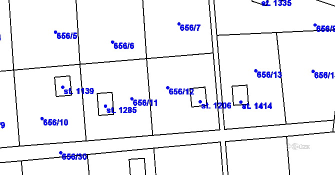 Parcela st. 656/12 v KÚ Lišov, Katastrální mapa