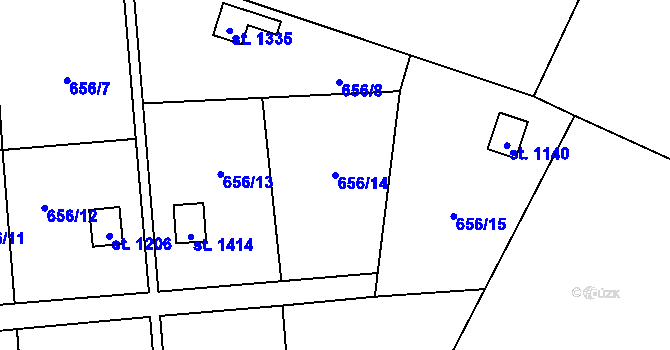 Parcela st. 656/14 v KÚ Lišov, Katastrální mapa