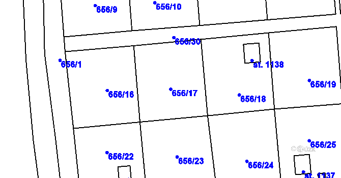 Parcela st. 656/17 v KÚ Lišov, Katastrální mapa