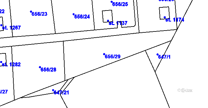 Parcela st. 656/29 v KÚ Lišov, Katastrální mapa