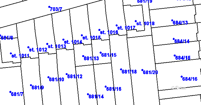 Parcela st. 681/15 v KÚ Lišov, Katastrální mapa