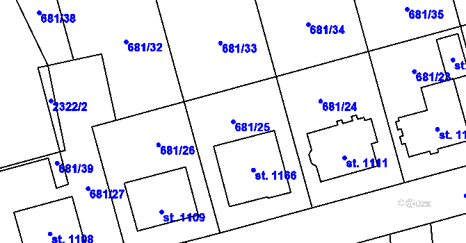 Parcela st. 681/25 v KÚ Lišov, Katastrální mapa