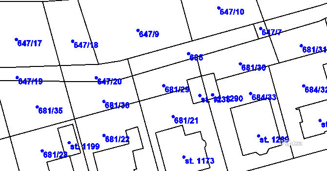 Parcela st. 681/29 v KÚ Lišov, Katastrální mapa