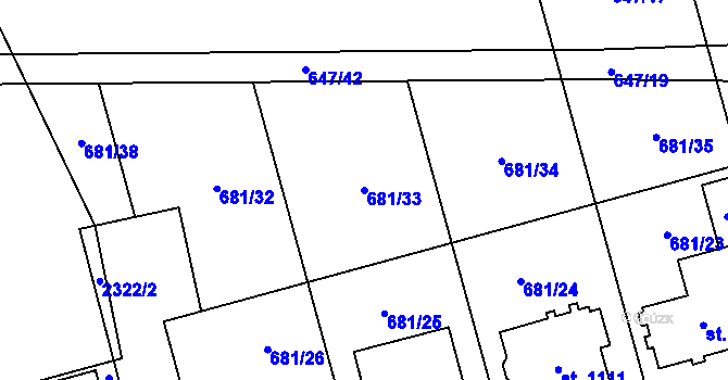 Parcela st. 681/33 v KÚ Lišov, Katastrální mapa