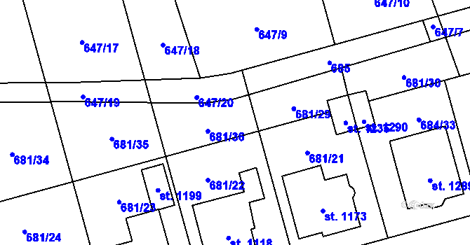 Parcela st. 681/37 v KÚ Lišov, Katastrální mapa