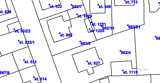 Parcela st. 682/5 v KÚ Lišov, Katastrální mapa
