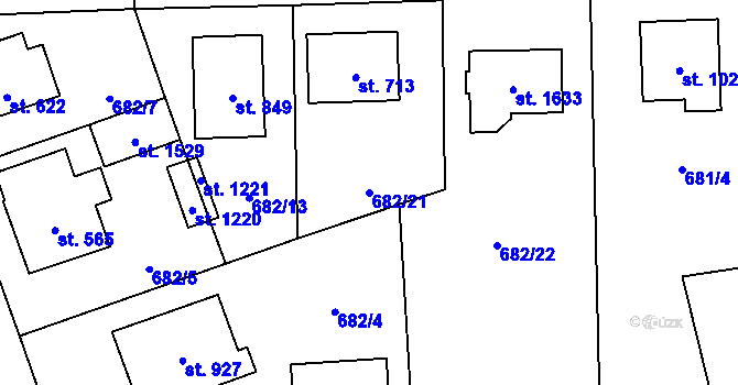 Parcela st. 682/21 v KÚ Lišov, Katastrální mapa