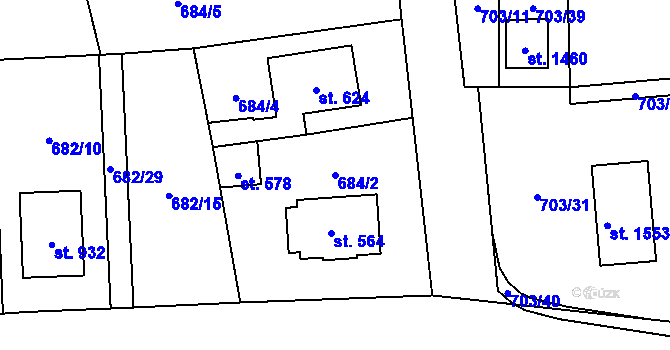 Parcela st. 684/2 v KÚ Lišov, Katastrální mapa