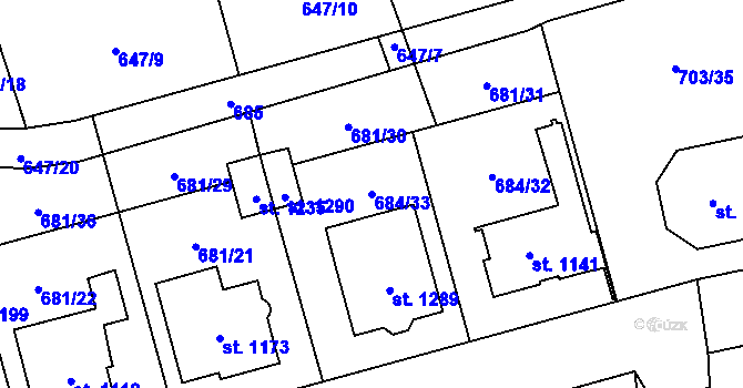 Parcela st. 684/33 v KÚ Lišov, Katastrální mapa