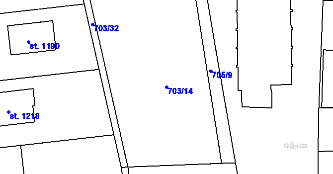 Parcela st. 703/14 v KÚ Lišov, Katastrální mapa