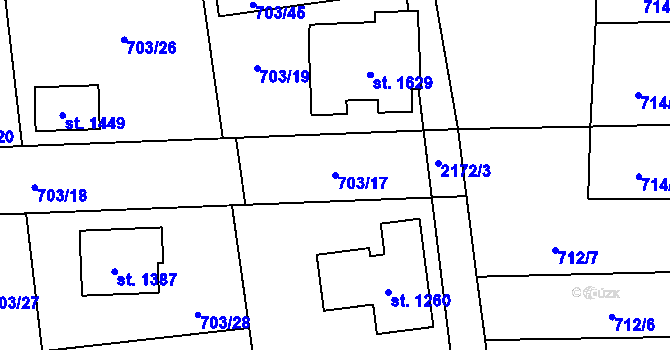 Parcela st. 703/17 v KÚ Lišov, Katastrální mapa
