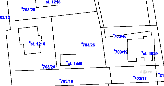 Parcela st. 703/26 v KÚ Lišov, Katastrální mapa