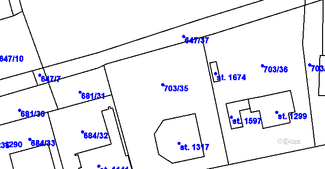 Parcela st. 703/35 v KÚ Lišov, Katastrální mapa