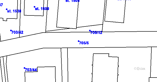Parcela st. 705/5 v KÚ Lišov, Katastrální mapa