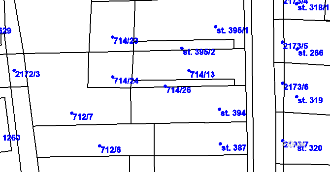 Parcela st. 714/26 v KÚ Lišov, Katastrální mapa