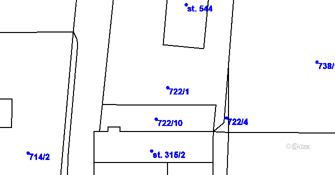 Parcela st. 722/1 v KÚ Lišov, Katastrální mapa