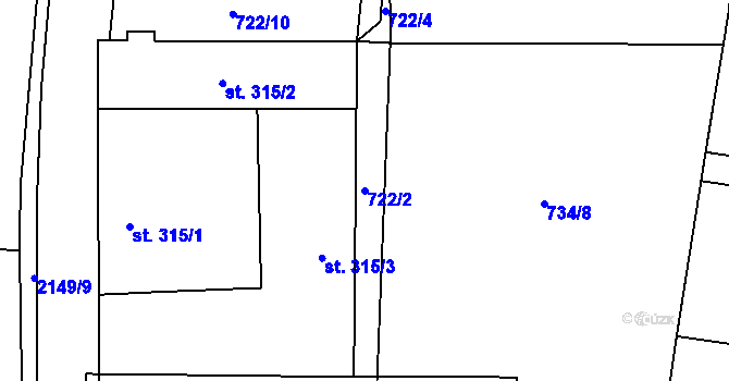 Parcela st. 722/2 v KÚ Lišov, Katastrální mapa