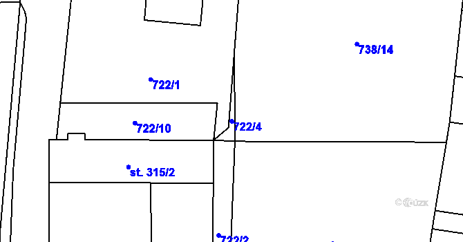 Parcela st. 722/4 v KÚ Lišov, Katastrální mapa