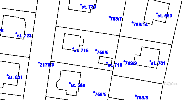 Parcela st. 758/6 v KÚ Lišov, Katastrální mapa