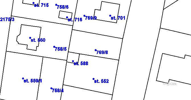 Parcela st. 769/8 v KÚ Lišov, Katastrální mapa