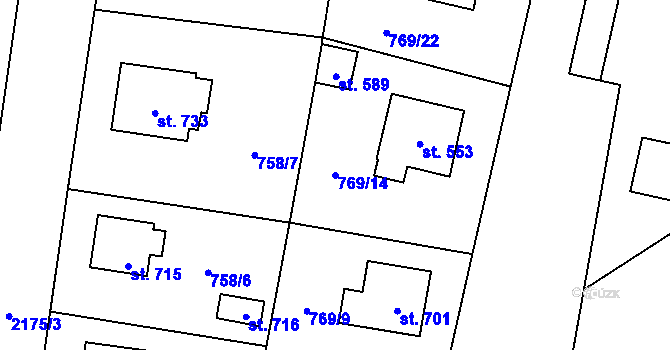 Parcela st. 769/14 v KÚ Lišov, Katastrální mapa
