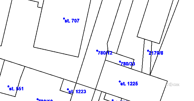 Parcela st. 780/12 v KÚ Lišov, Katastrální mapa
