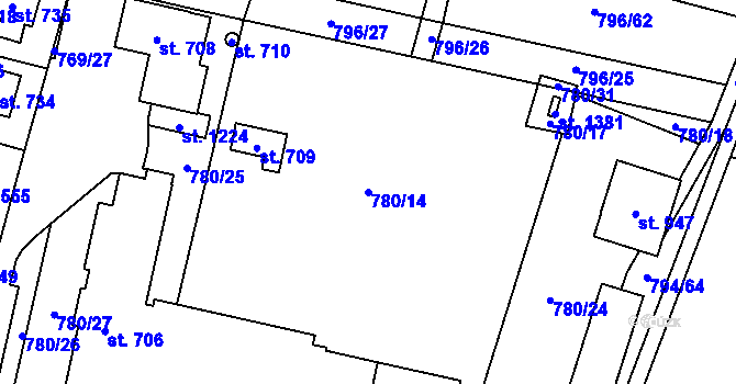 Parcela st. 780/14 v KÚ Lišov, Katastrální mapa